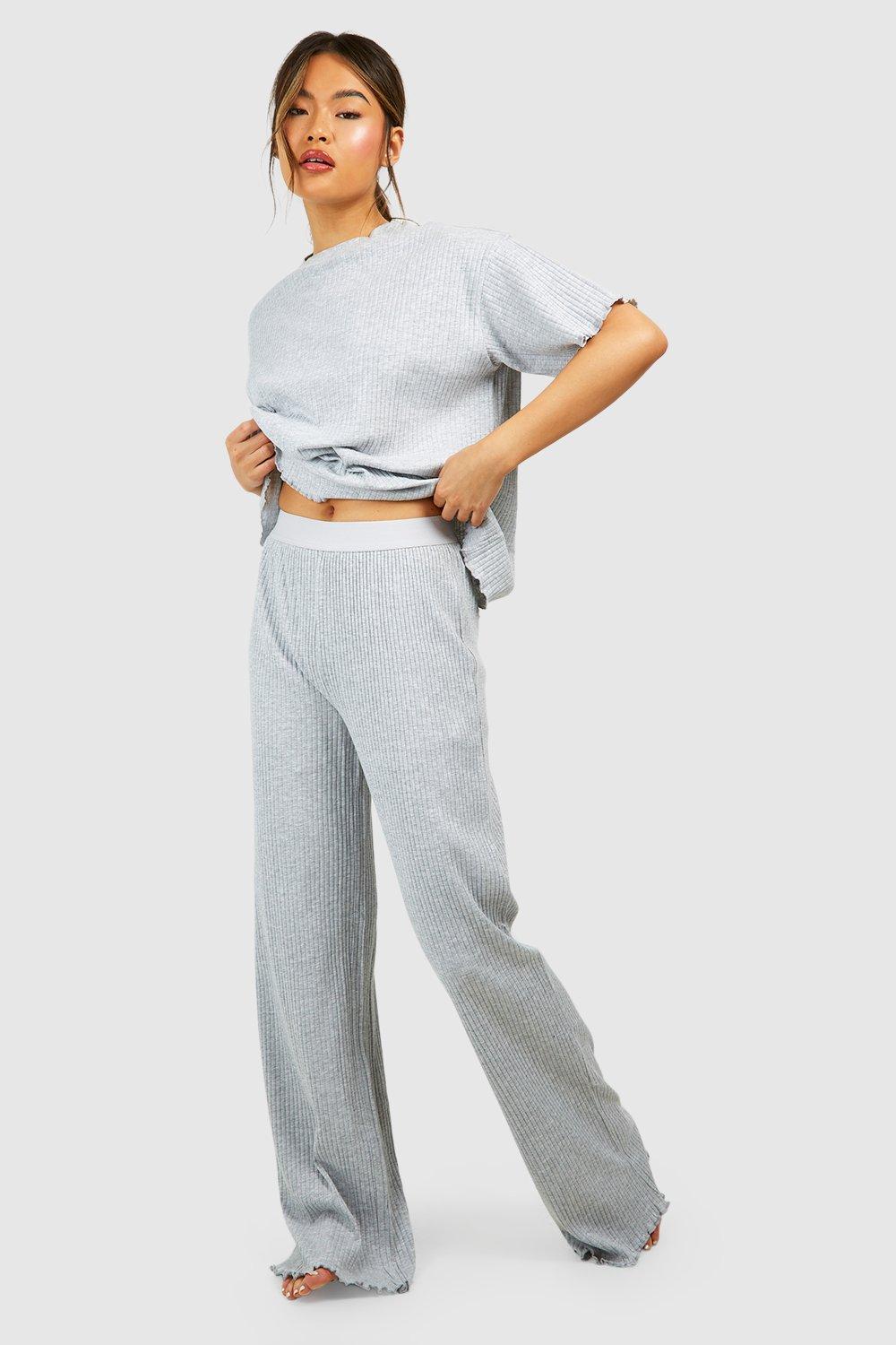 Womens Rib Wide Leg Trouser - Grey - 16, Grey